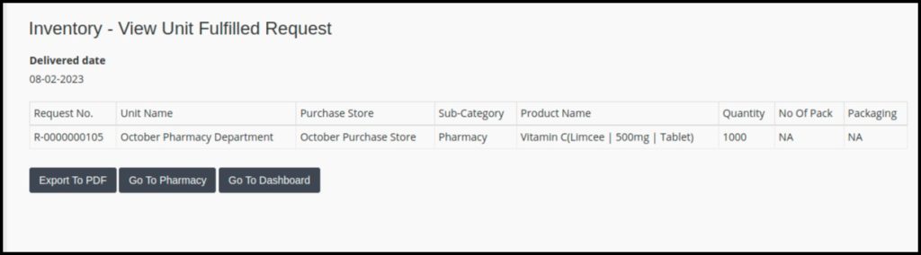 Fulfilled Unit Request – Medixcel Support